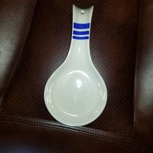 White and Blue Spoon Rest for Kitchen